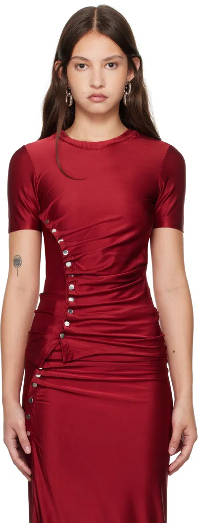 Rabanne Red Button Details T-shirt In P644 Scarlet Red