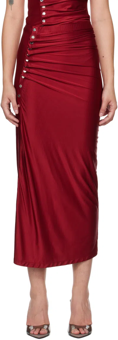 Rabanne Gathered Jersey Midi Skirt In Scarlet Red In P644 Scarlet Red