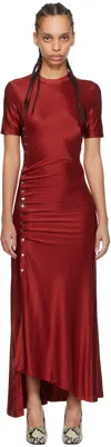 Rabanne Red Draped Maxi Dress In P644 Scarlet Red