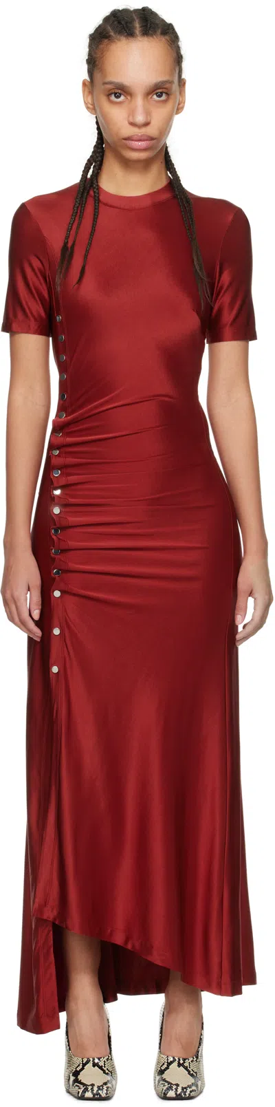 Rabanne Red Draped Maxi Dress In P644 Scarlet Red