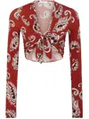 Rabanne Cropped Paisley-print Stretch-crepe Top In Red