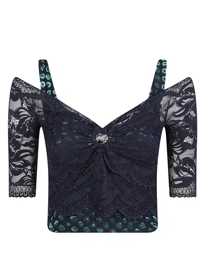 Rabanne Refined Off-the-shoulder Lace Top With Gathered Detail In Blue