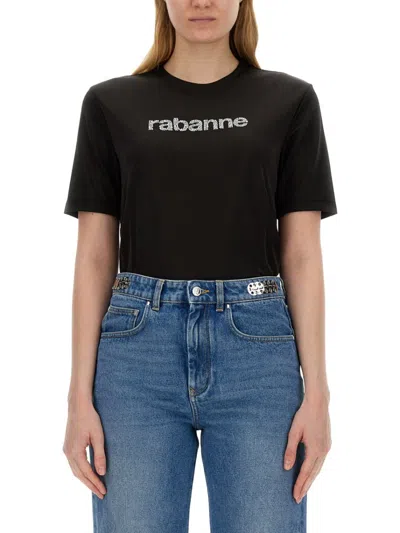 Rabanne Regular Fit T-shirt With Sparkling Logo Design In Black