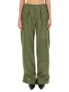 Rabanne Relaxed Wide-leg Cargo Pants With High Waist And Practical Pockets In Green