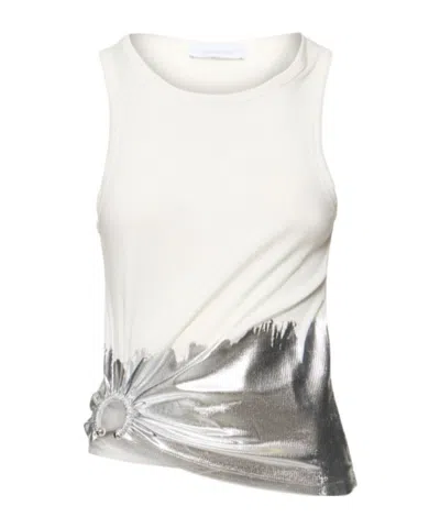 Rabanne Ribbed Cotton Blend Jersey Tank Top In White