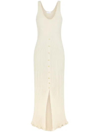 Rabanne Ribbed-knit Maxi Dress In Neutrals