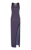 Rabanne Ribbed Split Maxi Dress In Blue