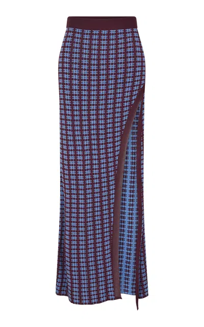Rabanne Ribbed Split Maxi Skirt In Brown