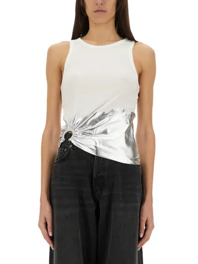 Rabanne Sleeveless Coast Tank Top With Silver Foil And Piercing Details In White