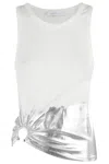Rabanne Embellished Metallic Ribbed Stretch-cotton Jersey Tank In White Silver
