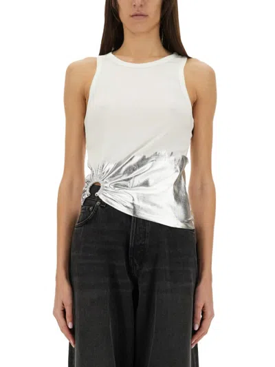 RABANNE RABANNE RIBBED TOP WITH STRIKING SILVER PIERCING APPLIQUE