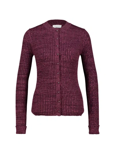 Rabanne Ribbed-knit Buttoned Cardigan In Purple