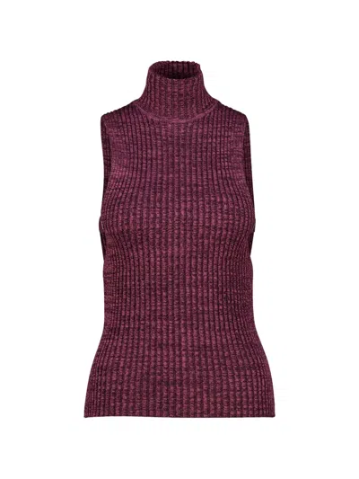 Rabanne Ribbed-knit High-neck Sweater In Purple