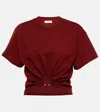 Rabanne Embellished Ruched Glossed-jersey T-shirt In Red