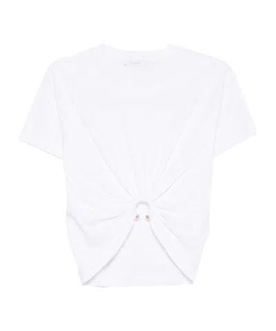 Rabanne White Crewneck Top With Short Sleeves And Ruched Cut-out On The Front In Cotton Woman