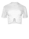 Rabanne White Crewneck Top With Short Sleeves And Ruched Cut-out On The Front In Cotton Woman In Bianco