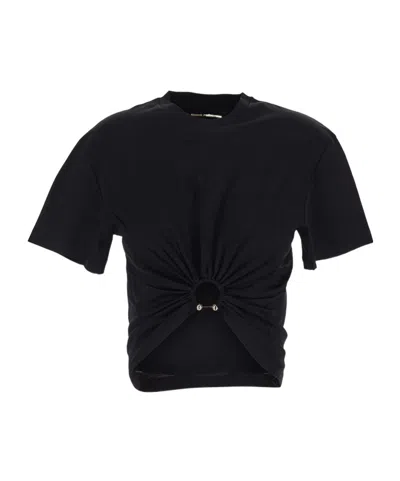 RABANNE PACO RABANNE RING DETAILED CROPPED T-SHIRT