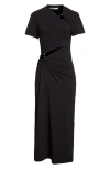 Rabanne Button-embellished Stretch-twill Midi Dress In Black