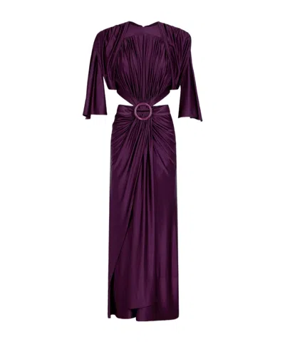 Rabanne Ring-detailed Ruched Maxi Dress In Purple