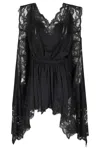 Rabanne Lace And Satin Dress V-neck In Black