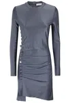 Rabanne Viscose Jersey Mini Dress W/ Buttons In Ardoise