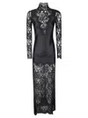Rabanne Black Dress In Floral Lace And Sheer Tulle In Black