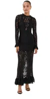 Rabanne Ornate Mixed Media Long Sleeve Lace Dress In Black