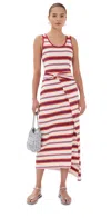 Rabanne Long Striped Maxi Dress With Tie Detail In Red