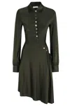 Rabanne Ruched Button Long-sleeve Mini Shirtdress In Green