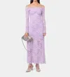 Rabanne Womens French Lavander Off-shoulder Long-sleeves Lace Midi Dress