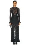 Rabanne Ornate Mixed Media Long Sleeve Lace Dress In Black