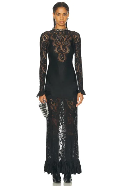 Rabanne Ornate Mixed Media Long Sleeve Lace Dress In Black