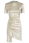 Rabanne Asymmetric Ruched Metallic Crepe Mini Dress In Silver Gold