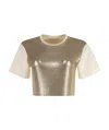 Rabanne Crop Metallic Embellishment Cotton Blend T-shirt In Nude