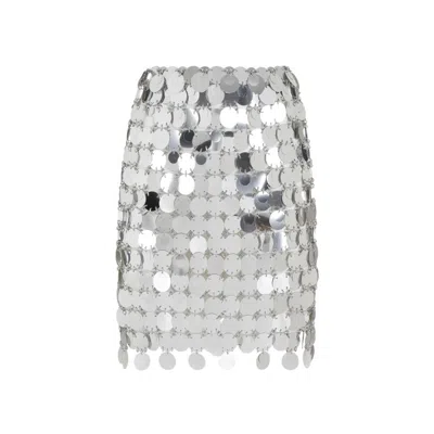 Rabanne Round Sequin Silver Polyester Mini Skirt In P Silver