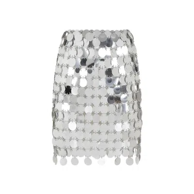 Rabanne Round Sequin Silver Polyester Mini Skirt In White