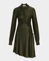 Rabanne Ruched Button Long-sleeve Mini Shirtdress In Green
