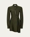 Rabanne Ruched Button Long-sleeve Mini Shirtdress In Green