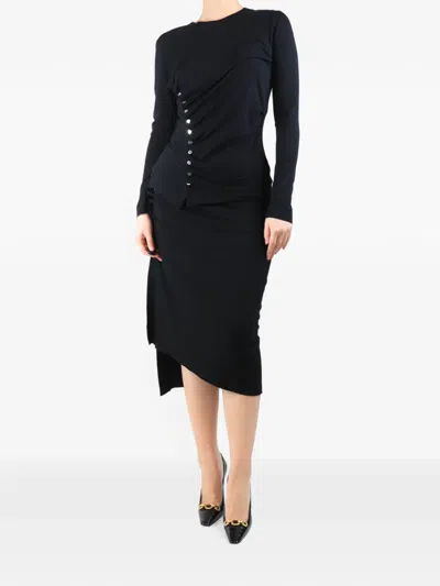 Pre-owned Rabanne Ruched Button-detail Top And Skirt Set In Black