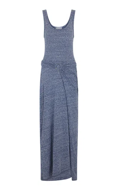 Rabanne Ruched Cotton-blend Maxi Dress In Blue