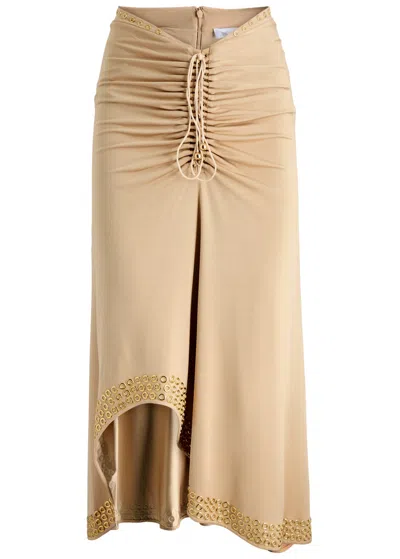Rabanne Embroidered Eyelets Asymmetric Skirt In Beige