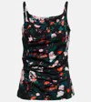Rabanne Ruched Floral Top In Black Rose Garden
