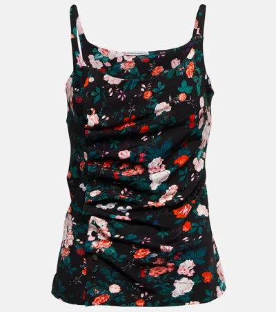 Rabanne Ruched Floral Top In Black Rose Garden