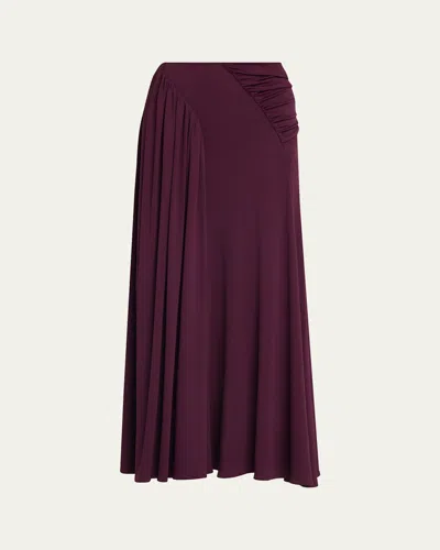 Rabanne Ruched Jersey A-line Maxi Skirt In Burgundy