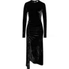Rabanne Womens Black Ruched-side Long-sleeve Velvet Midi Dress In Black