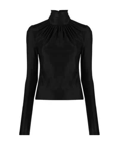 Rabanne Ruched Long-sleeved Jersey Top In Black
