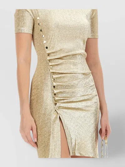 Rabanne Ruched Metallic Button Detailing Dress Side Slit