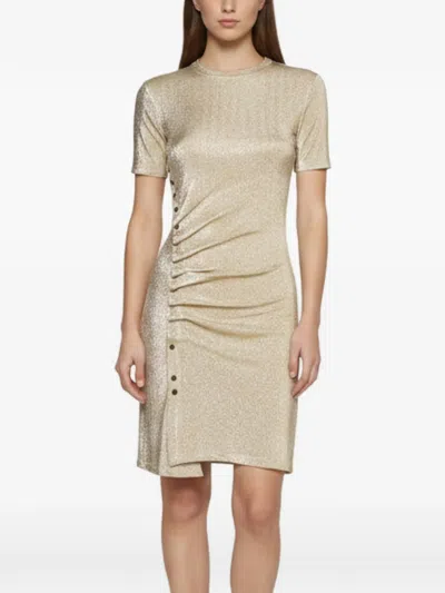 Pre-owned Rabanne Ruched Mini Dress In Gold