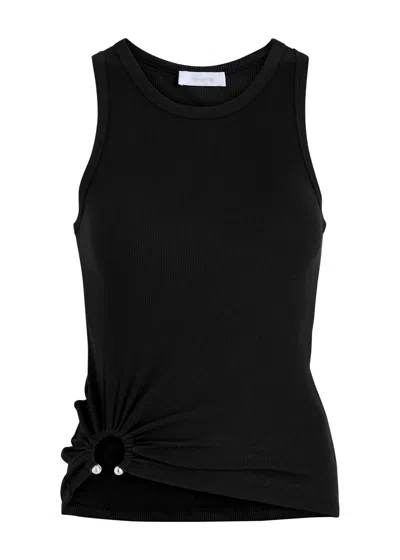 Rabanne Embellished Gathered Ribbed Stretch-cotton Jersey Tank In Black