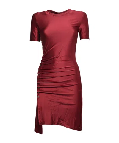 Rabanne Ruched Short-sleeve Dress In Burgundy
